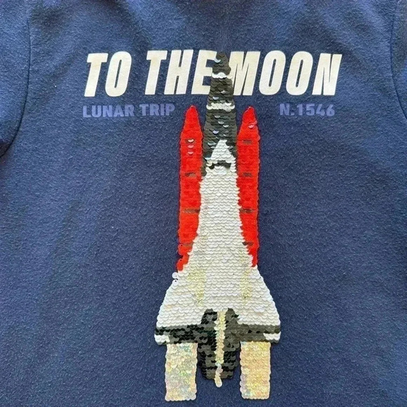 H&M Navy Hooded Long Sleeves Reversible Sequence Shuttle Ship Soft SZ 8-10 #2232 - Picture 7 of 10